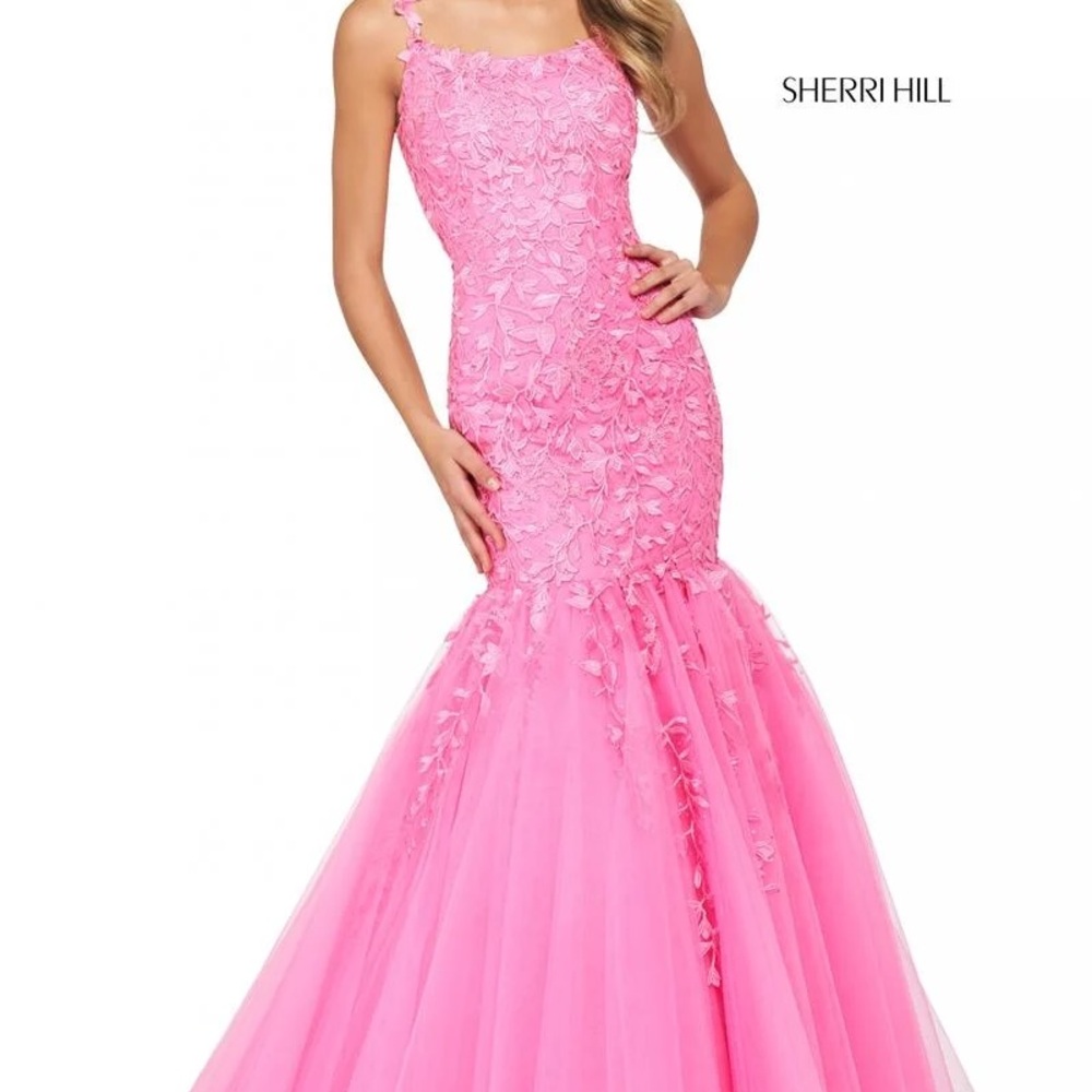 Sherri Hill Pink Prom Gown Sleeveless Spaghetti Strap